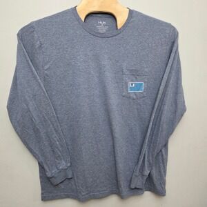 Huk Fishing Mens Long Sleeve Pocket T-Shirt USA Flag Logo Gray XL